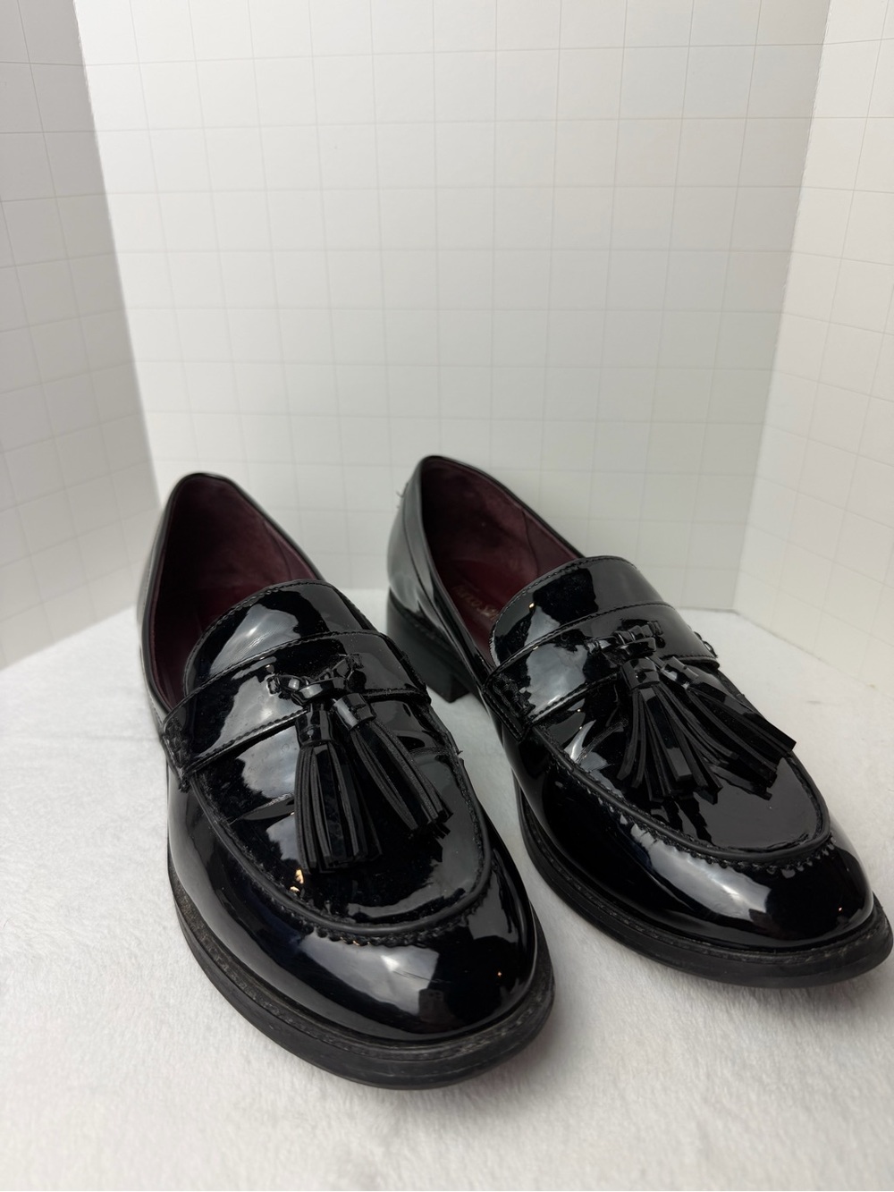 Franco Sarto Carolyn Low Black Patent Leather Tassel Loafers Women’s 9.5
